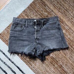Madewell Distressed Relaxed Button Fly High Waisted Charcoal Jean Shorts
